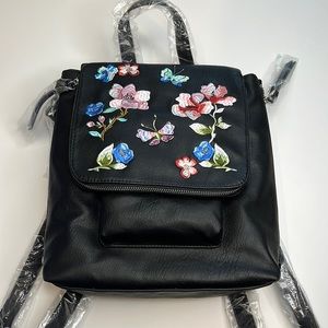 INC International Concepts Black Multi-Color Embroidered Floral Backpack, NWT!